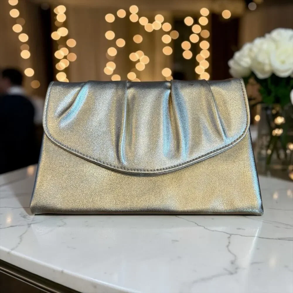 Vintage Gold Metallic Envelope Clutch Evening Bag Disco Glam Wedding Party